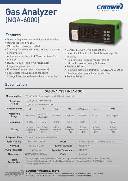 Carman NGA6000 4 Gas Analyzer With Built-in Printer
