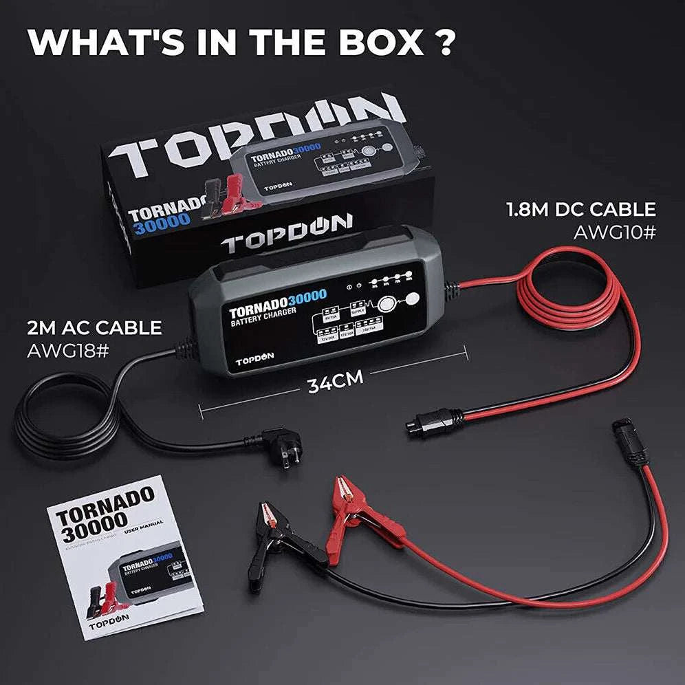 TOPDON T30A Battery Charger for 6V/12V/24V