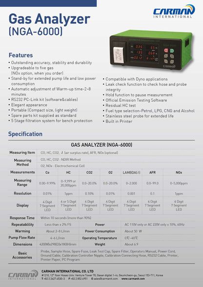 Carman NGA6000 4 Gas Analyzer With Built-in Printer