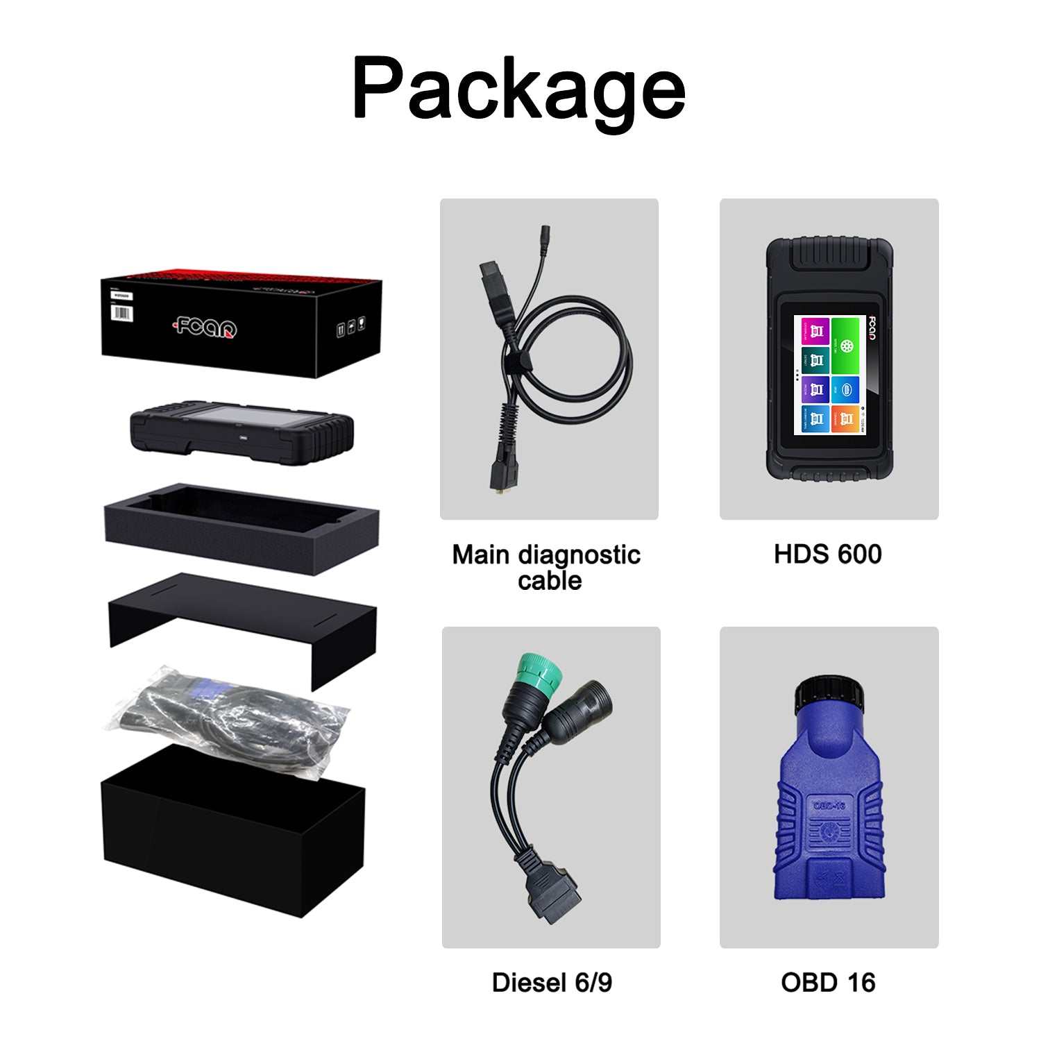FCAR HDS600 Truck Scan Tool and Car OBDII Scanner | What's Included