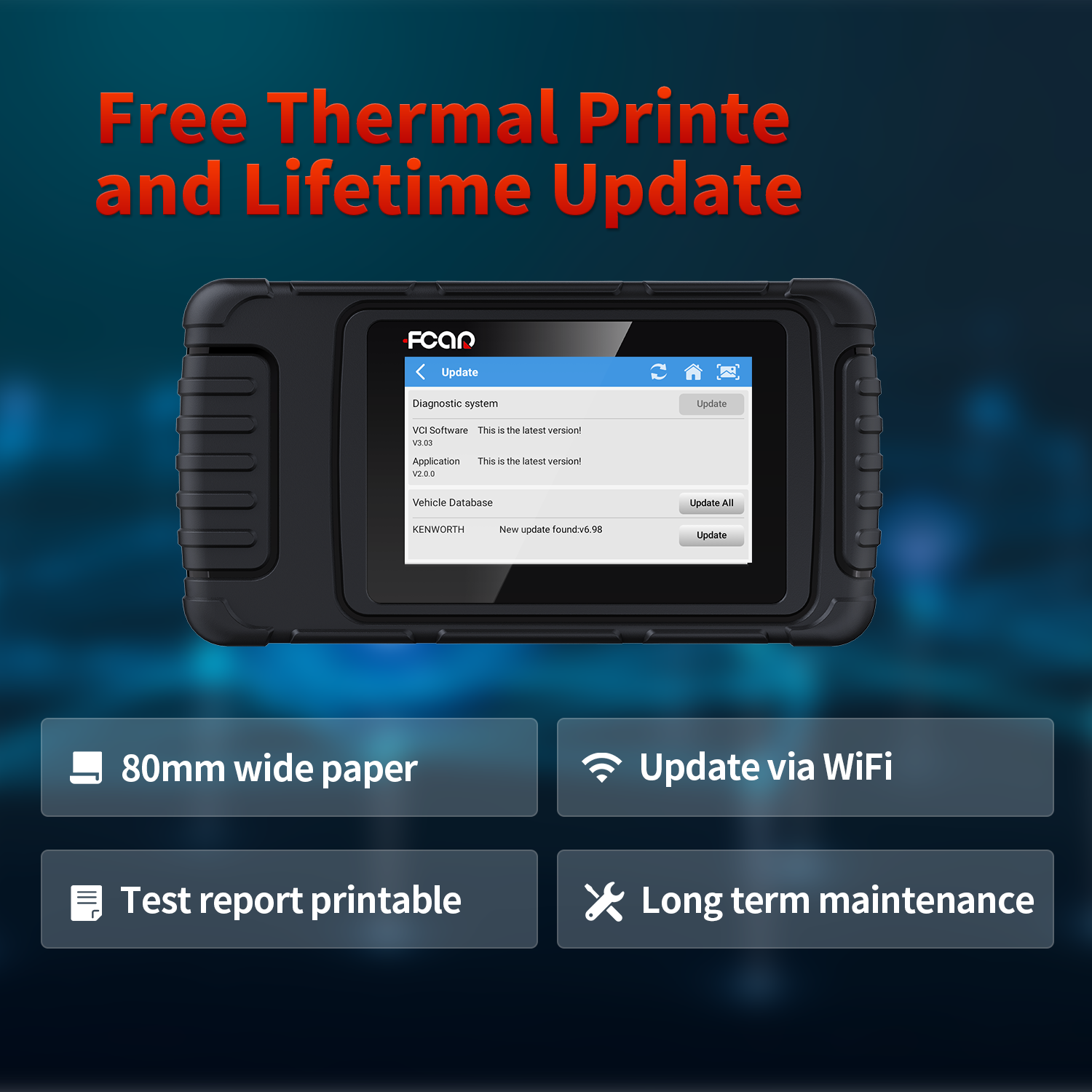 FCAR HDS600 Truck Scan Tool and Car OBDII Scanner | FREE Thermal Printer & FREE Lifetime Updates