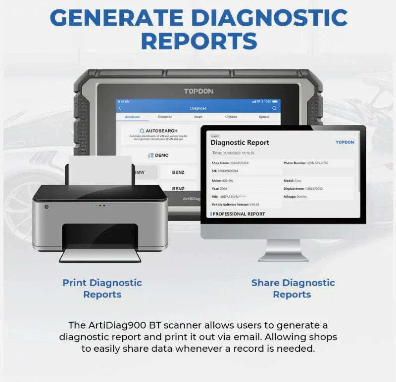 TOPDON ArtiDiag900BT Diagnostic Scan Tool Generate Diagnostic Reports