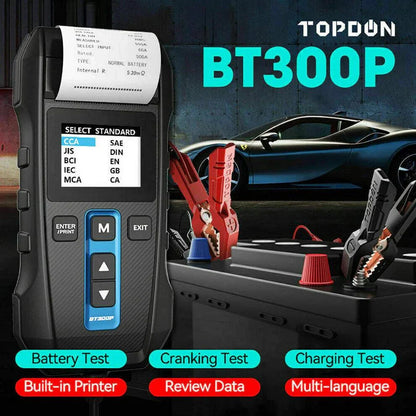 TOPDON BT300P Battery and Electrical System Tester 12V 24V with printer
