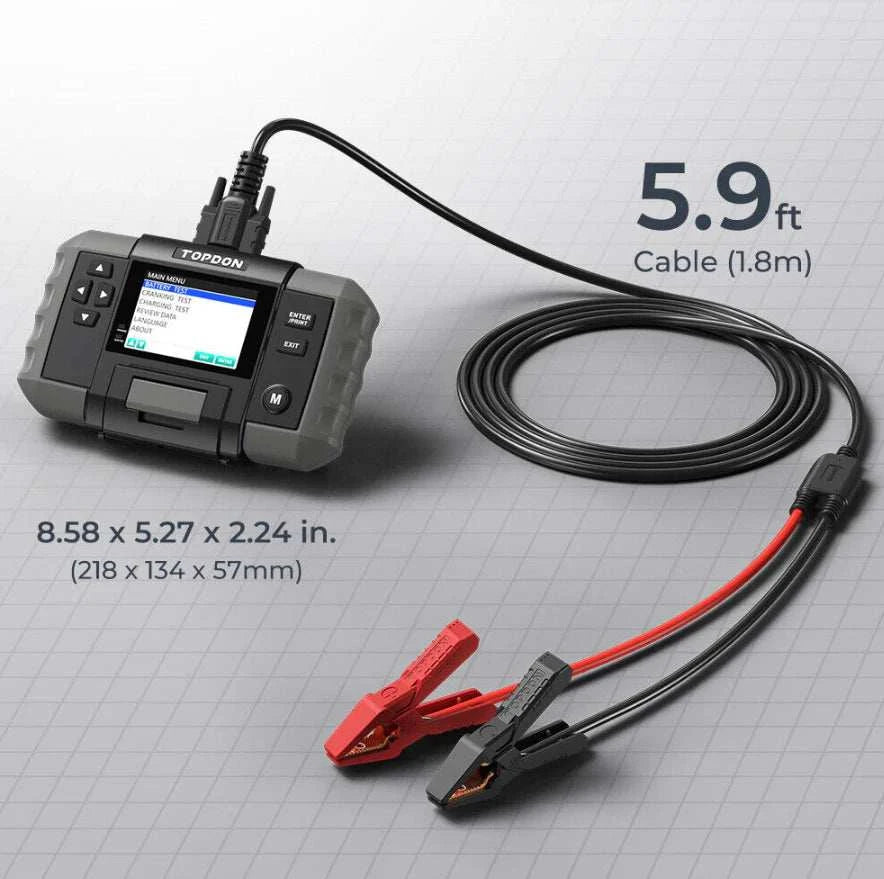 Topdon BT600 Battery and Electrical System Tester 1.8m Testing Cables 12v 24v