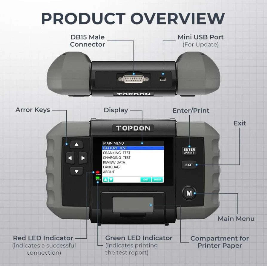 Topdon BT600 Battery and Electrical System Tester Features
