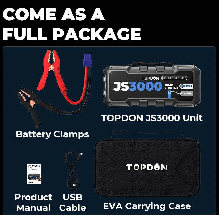 TOPDON JumpSurge JS3000 Jump Starter Full Kit Whats included