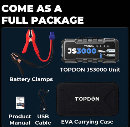 TOPDON JumpSurge JS3000 Jump Starter Full Kit Whats included