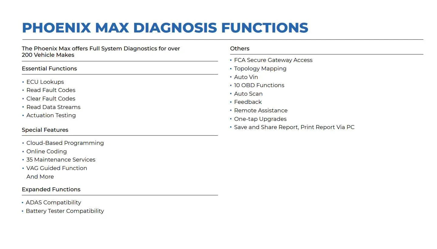 TOPDON Phoenix Max Diagnostic Funcions