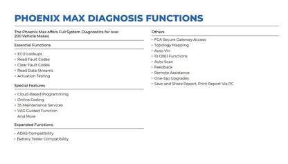TOPDON Phoenix Max Diagnostic Funcions