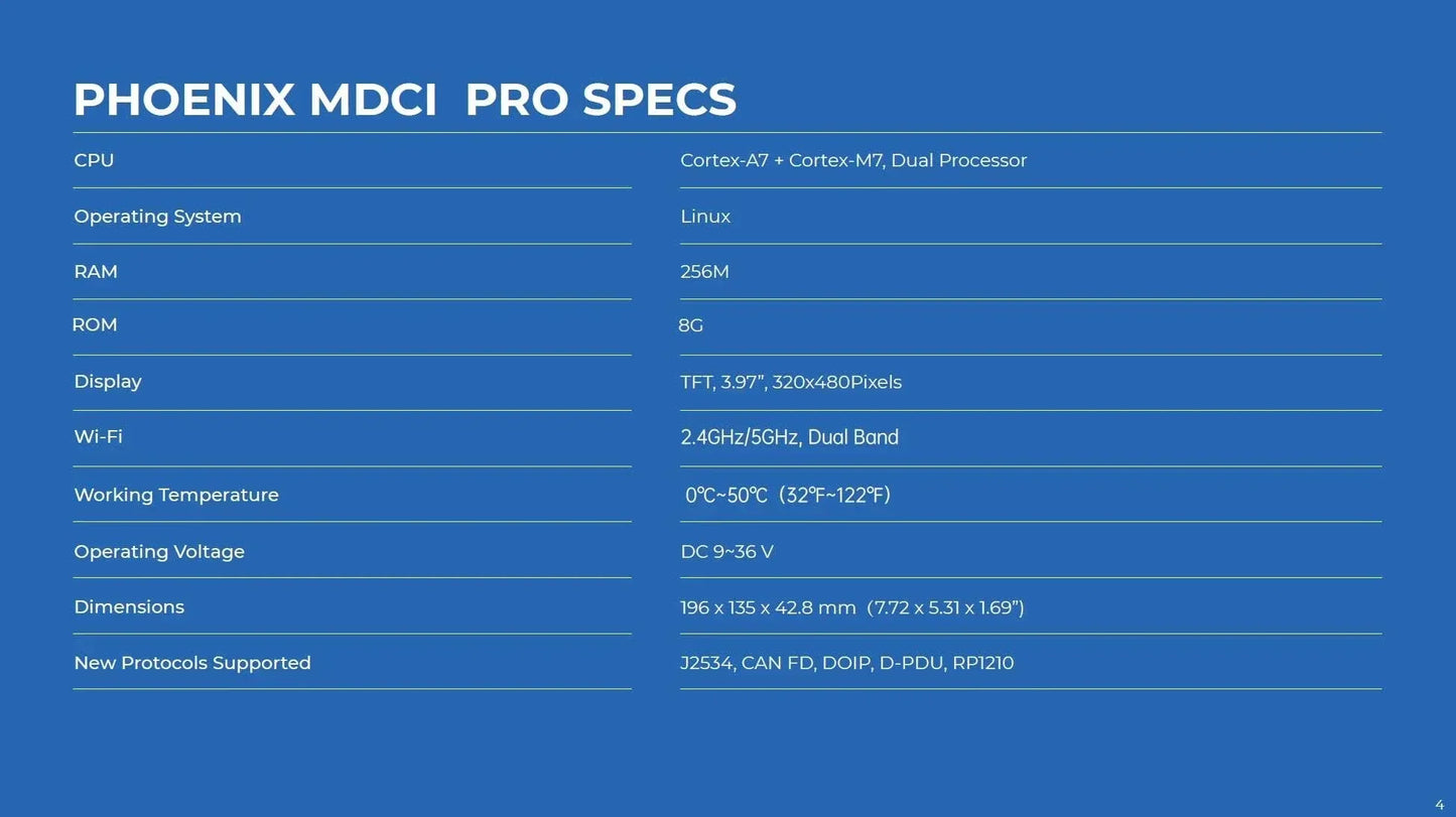 TOPDON Phoenix MDCI Pro Specifications