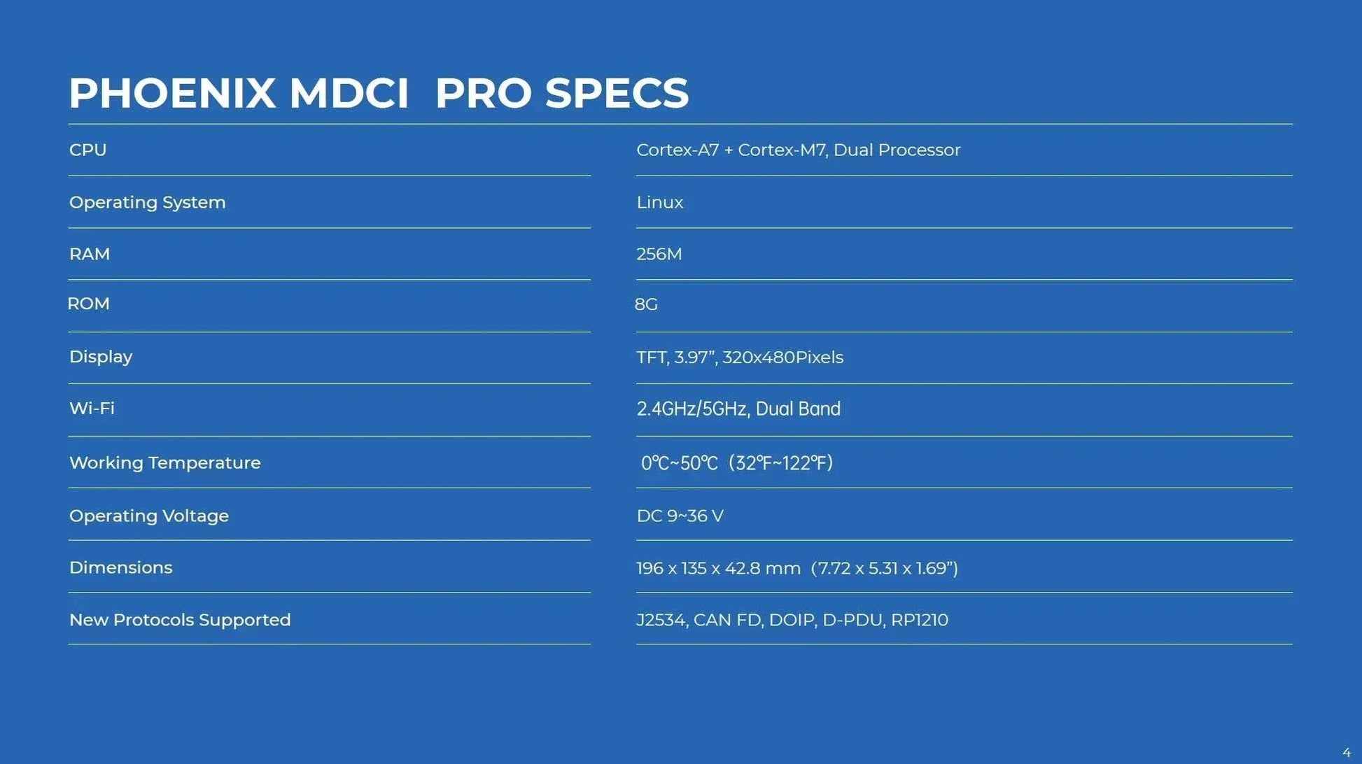 TOPDON Phoenix MDCI Pro Specifications