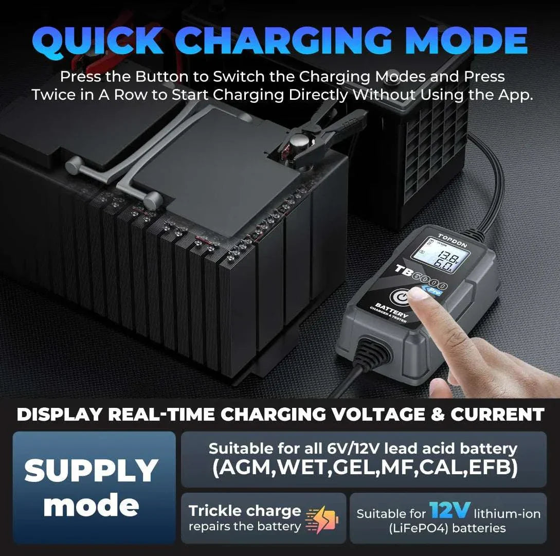 TOPDON TB6000PRO Battery Charger and Tester Quick Charging Function