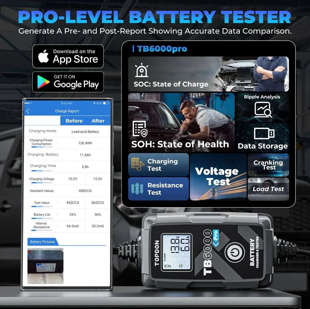 TOPDON TB6000PRO Battery Charger and Tester Advanced Functions