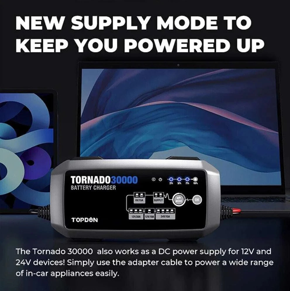 TOPDON T30A Battery Charger for 6V/12V/24V