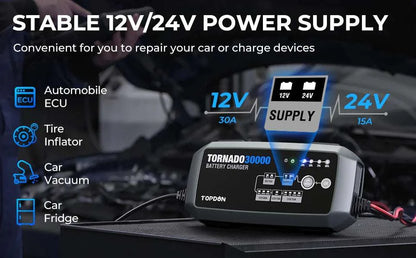 TOPDON T30A Battery Charger for 6V/12V/24V